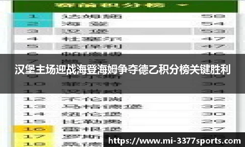 汉堡主场迎战海登海姆争夺德乙积分榜关键胜利
